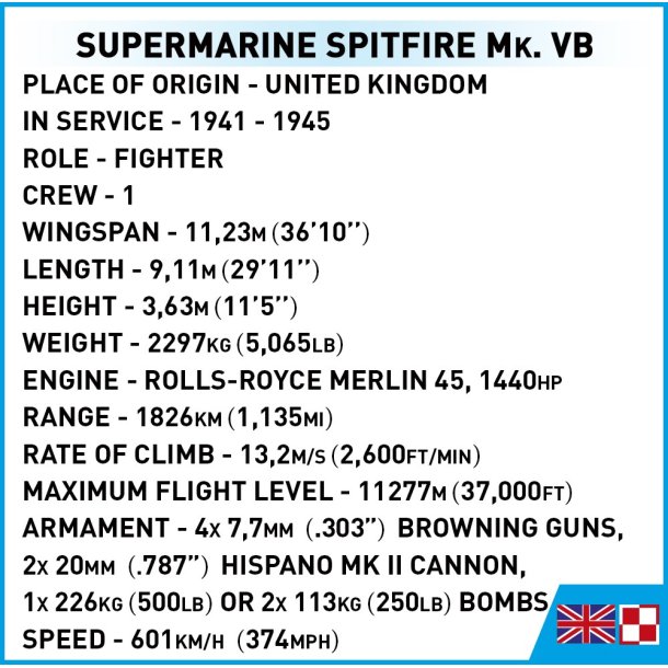 COBI Byggeklodser Supermarine Spitfire MK. VB Jagerfly - 344 klodser