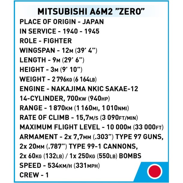 COBI Byggeklodser Mitsubishi A6M2 "Zero" - 170 klodser