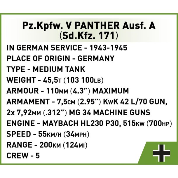 COBI Byggest WW2 Pz.Kpfw. V Panther Ausf. A - 1152 Klodser 