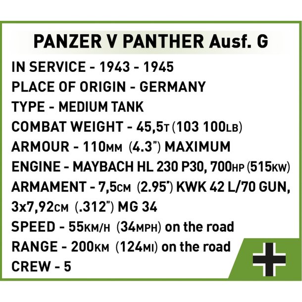 COBI Byggest - Panzer V Panther Ausf. G "PUDEL" - 1133 Klodser