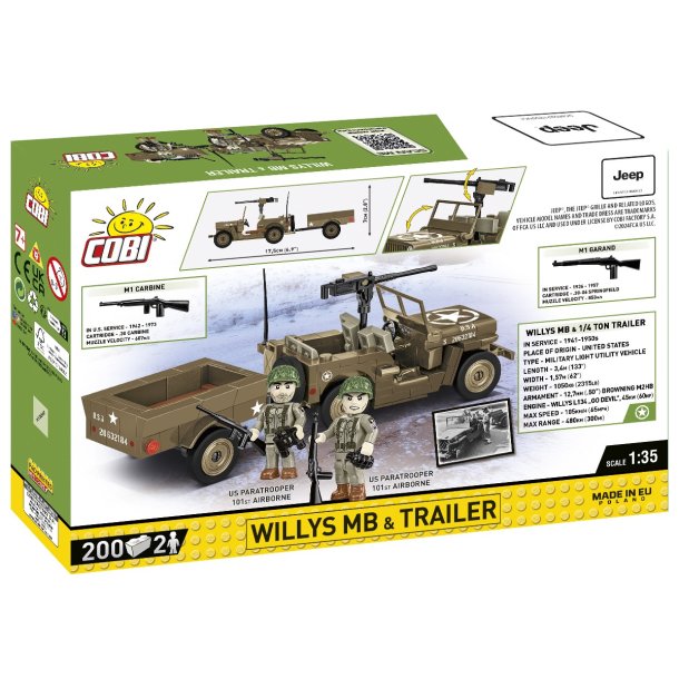 COBI Byggest Willys MB &amp; Trailer - 200 klodser