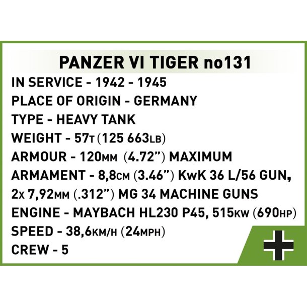 COBI Byggest Panzer VI Tiger no 131 - 1275 klodser