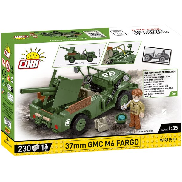 COBI Byggest WW2 37mm GMC M6 Fargo- 230 Klodser