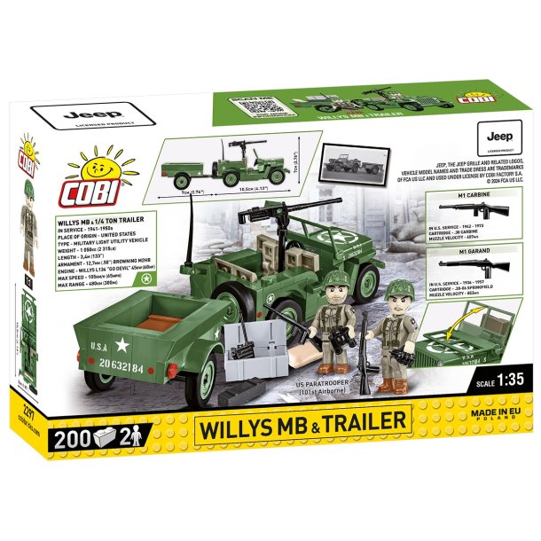 COBI Byggest Willys MB &amp; Trailer - 200 klodser