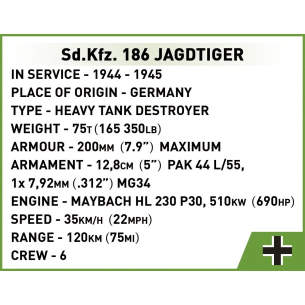 COBI Byggeklodser Sd.Kfz. Jagdtiger 186 - 1280 klodser