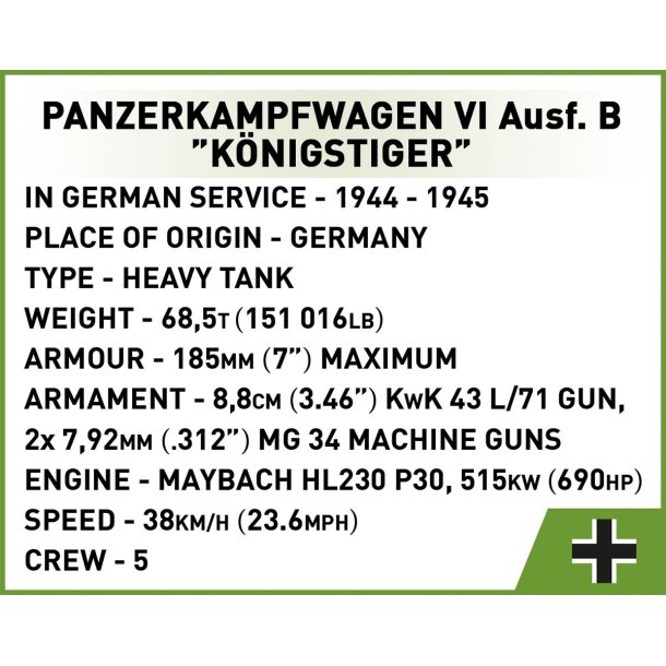 COBI Byggest PzKpfw VI Ausf. B "Knigstiger Tank" - 802 klodser