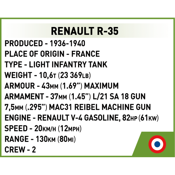 COBI Byggest Renault R-35 - Scale 1:48 - 258 klodser