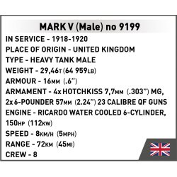 COBI Samlest World War I Tank Mark V (Male) no 9199 - 844 Klodser