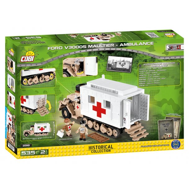 COBI Byggeklodser WW2 Ford V3000S Maultier Ambulance - 535 Klodser