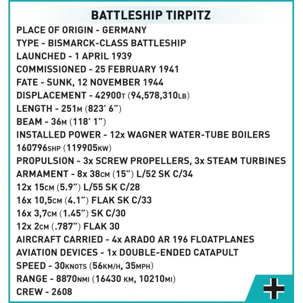 COBI Byggeklodser WW2 Battleship Tirpitz - 2810 Klodser